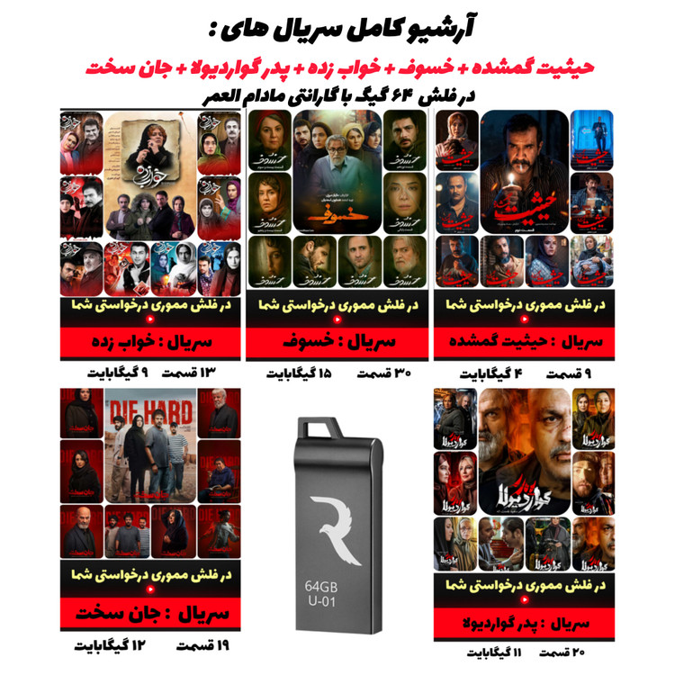 بستهبندی کامل محصول شامل فلش و سریالهای نمایش خانگی